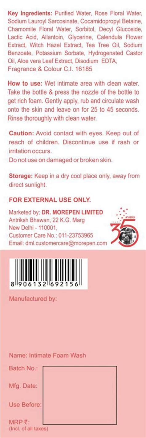 Buy DR. MOREPEN CLEAN & PURE INTIMATE FOAM WASH FOR WOMEN WITH ROSE ...