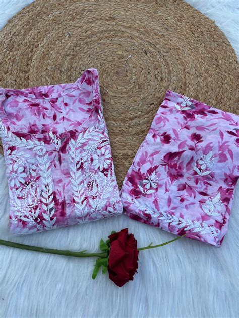 Hadaya Mulmul Cotton Chikankari Kurti Set -Pink Colour – Chikankaar