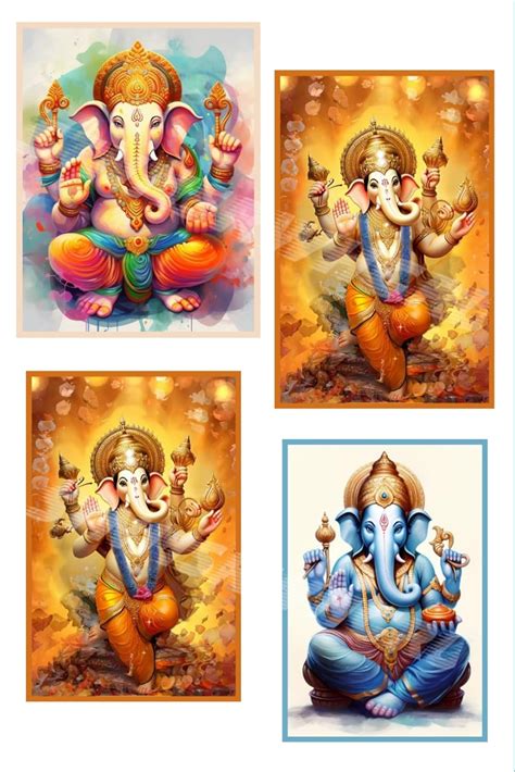 Buy Lord Ganesha Sticker Posters Pack of 4 (8x6 inch) | GANPATI Ganesh ...
