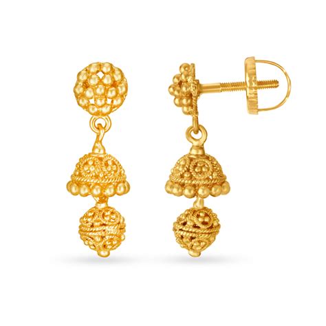Traditional 22 Karat Yellow Gold Filigree Pattern Drop Earrings