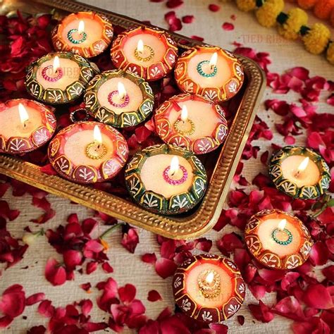 Buy TIED RIBBONS Pack of 12 Diwali Diya Set - Clay Teracotta Diya Set ...