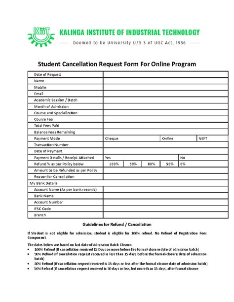 KIIT Student Cancellation Form - Student Cancellation Request Form For ...