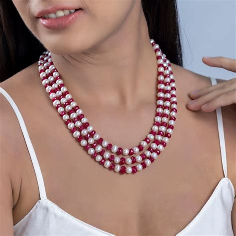 Ruby Frost Triple Row Pearl Necklace