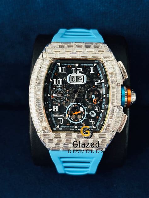 Face Dial Baguette Sky Blue Silicon Strap Moissanite Watch – Glazed ...