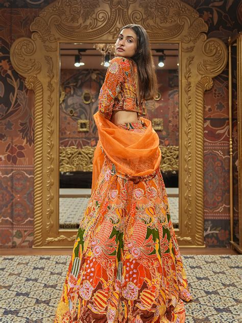 Radiant Tangerine Crepe Printed Lehenga Choli Set – Tirumala Designers