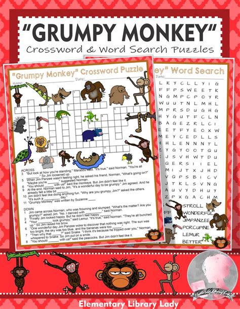 Grumpy Monkey Activities Lang Crossword Puzzles and Word Searches ...