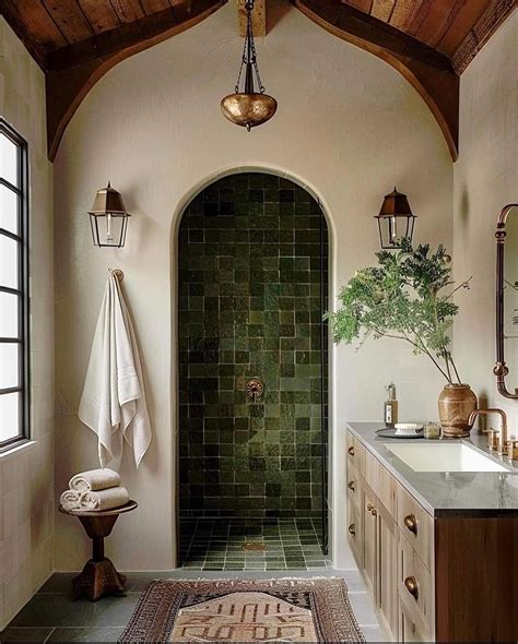 Mediterranean Style Bathroom with Green Tile