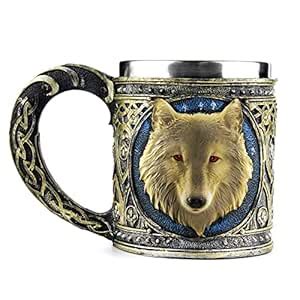 Buy Mug : Stainless Steel Wolf Cup,EZESO Resin 3D Stereoscopic Retro ...
