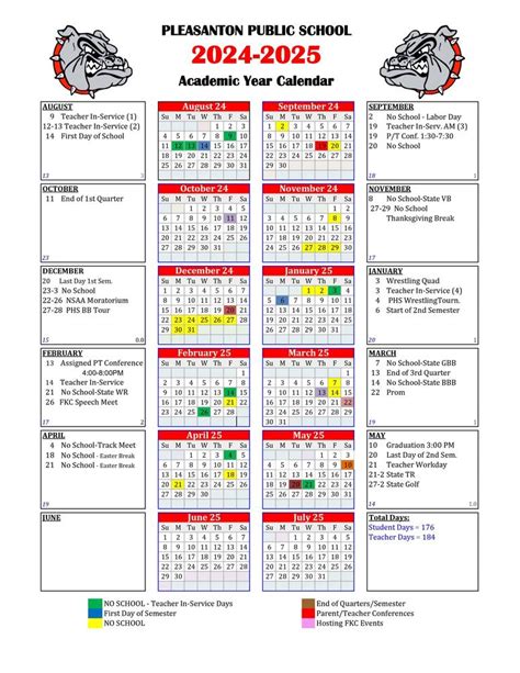 2024-2025 District Calendar | Pleasanton Public Schools