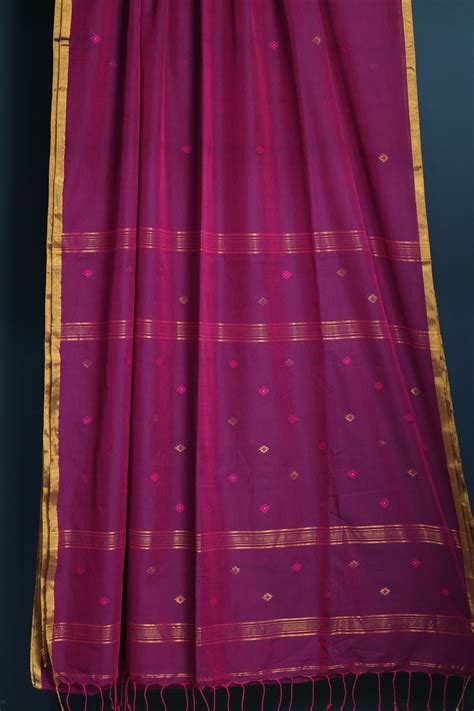 Purple Pure Handwoven Mercerised Cotton Saree with Mina Jari Butta Wea ...
