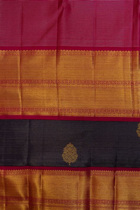 Midnight Blue Zari Stripes Pure Kanchipuram Silk Saree