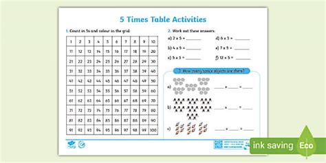 5 x Tables Worksheet - Maths Resources