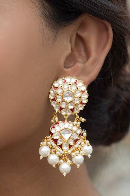 Buy Gold Plated Pearl Floral Stone Danglers by Just Shradha's Online at ...