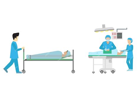 Ilustración plana de un niño de sala transportando a un paciente al ...