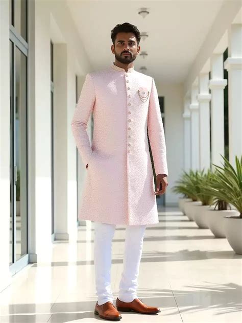 Peach Jacquard Indo-Western Set with Embellished – South India Shopping ...