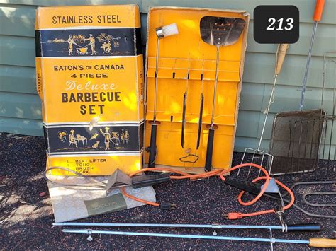 Vintage Eaton's BarBQ set & shopping bags. Bar BQ starters, rotisserie ...