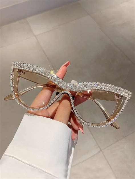 1pc Women's Cat Eye Shape Clear Glasses With Rhinestone Studded Frame ...