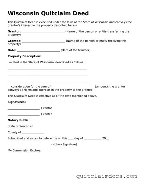 Free Wisconsin Quitclaim Deed Template • Fillable PDF Form