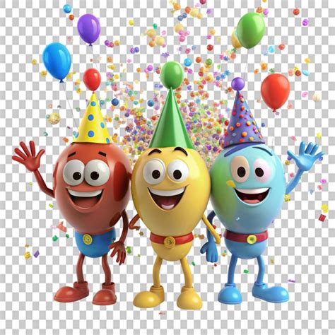 Animated data characters party with confetti and on transparent ...