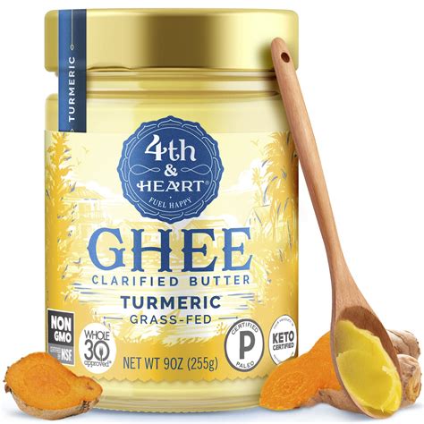 4th & Heart Turmeric BDF32 Grass-Fed Ghee, Clarified Butter, Keto, Pasture Raised, Non-GMO ...