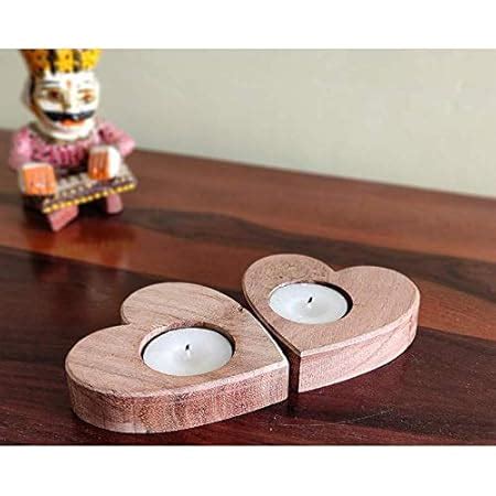 Buy Bonjoy Wooden Heart Shape Tealight Candle Holder - Set of 2 Candle ...