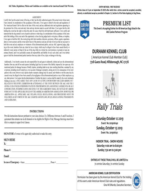 Fillable Online Rally Trials - Durham Kennel Club Fax Email Print ...