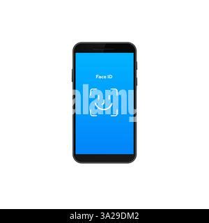 Smartphone with face id feature displayed on bright blue screen for ...
