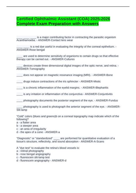 Certified Ophthalmic Assistant (COA) Complete Exam Preparation with ...