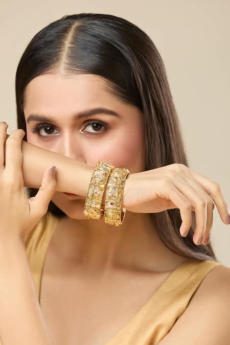 Buy Gold Plated Stone Carved Embellished Bangles-Set of 2 by Samyukta ...