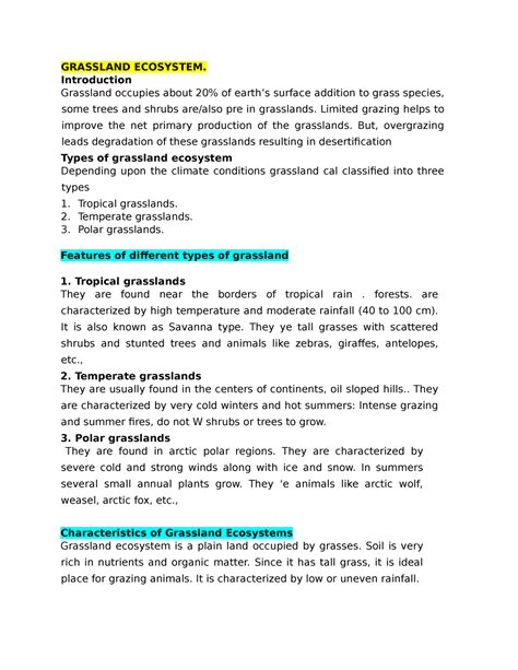 Kinds of Ecosystem - GRASSLAND ECOSYSTEM. Introduction Grassland occupies about 20% of earth’s ...