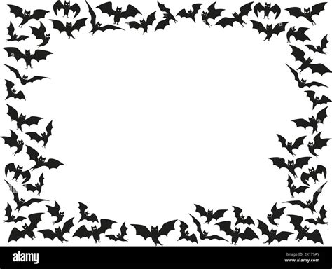 Halloween bats frame. Flock border, flying bat background and spooky ...
