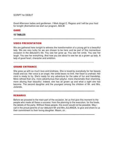 Image result for Example of Debut Program Script