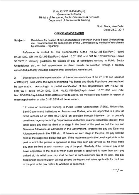 Guidelines for fixation of pay of candidates working in Public Sector ...