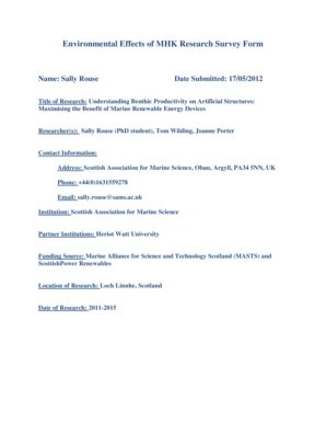 Fillable Online Environmental Effects of MHK Research Survey Form Fax ...