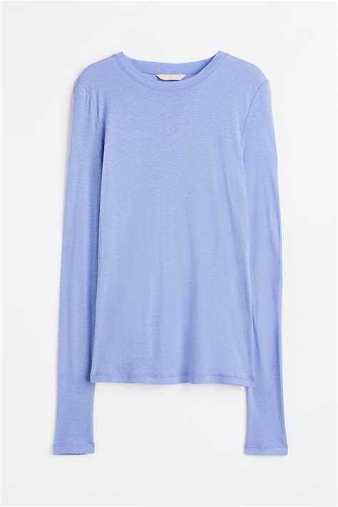Pima cotton jersey top - Light blue - Ladies | H&M IN