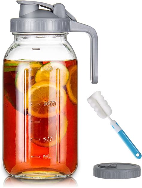 Amazon.com: YEBODA 64oz Glass Pitcher with Lid, 2 Quart Mason Jar ...