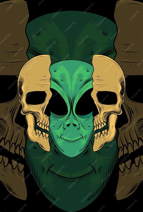 Premium Vector | Skull with alien vector illustration