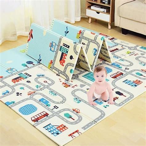 VENOZO Foldable Baby Play Mat Road Print Floor Mat Multi Panel Crawling ...