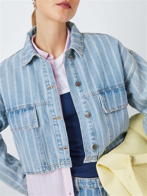 John Lewis ANYDAY Stripe Cropped Denim Jacket, Blue