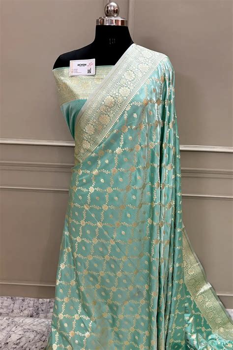 Mint Green Qaidi Buti Katan Silk Banarasi Saree – Mohsin Textiles