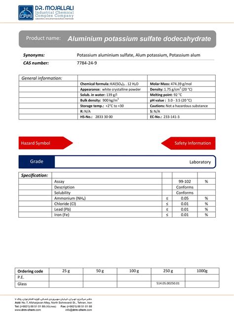 Aluminium potassium sulfate dodecahydrate – DRM CHEM