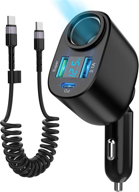 Amazon.com: 90W Car Cigarette Lighter Adapter, USB C Car Charger with 2 ...