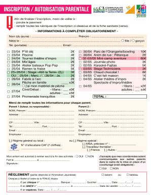 Remplissable En Ligne Remplissable Inscription / Autorisation Parentale ...