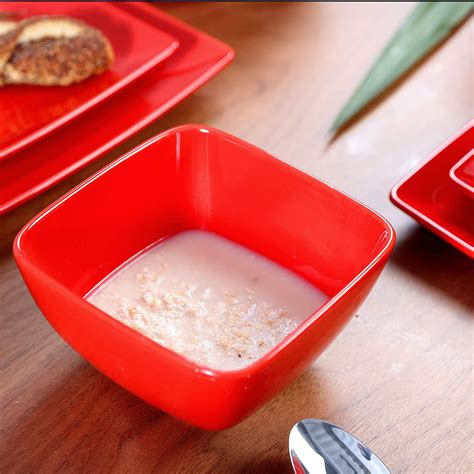 Buy Vancasso, Series SOHO, 16-Piece Porcelain Dinnerware Set, Red ...