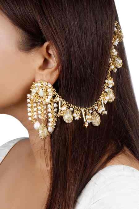 Buy Gold Plated Pearls, Beads, Seashells Paraman Chandelier Earrings by ...