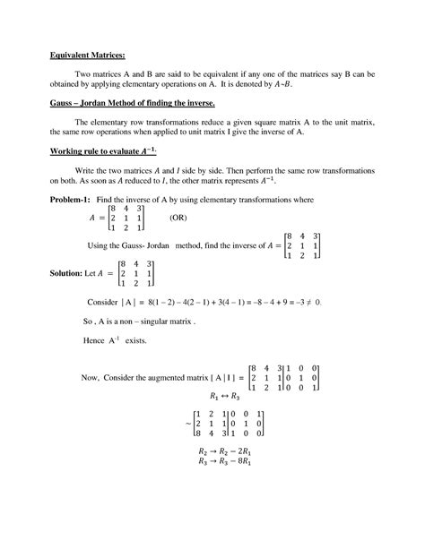 Elementary transformations of a Matrix and Gauss Jordan method to find ...
