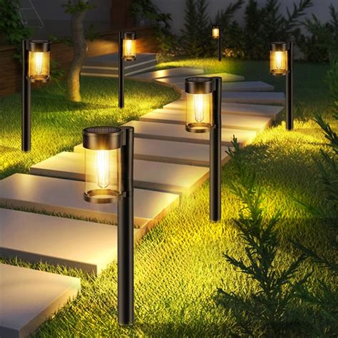 Solar Pathway Lights Outdoor, 10 Pack Metal & Glass Solar Lights ...