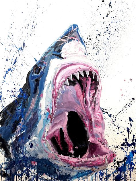 Great White Shark Art Great White Shark Original Painting Large Shark ...