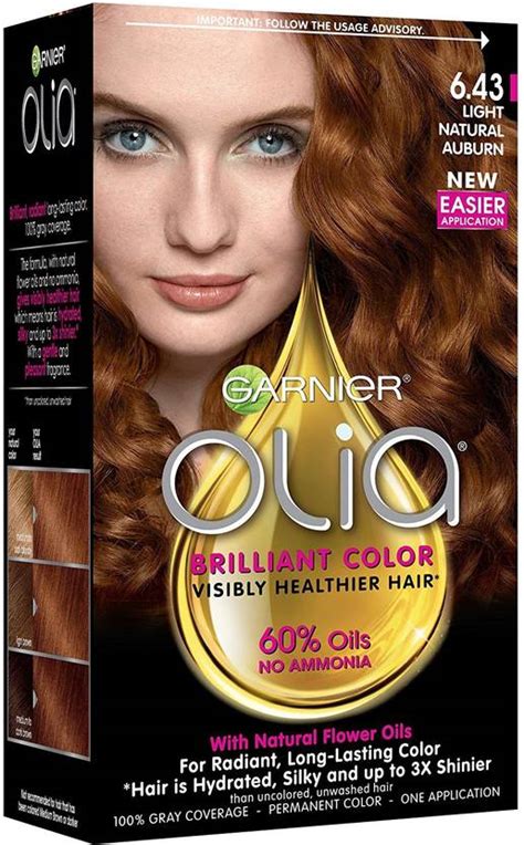 GARNIER Olia Oil Powered Permanent Haircolor, 6.43 Light Natural Auburn ...