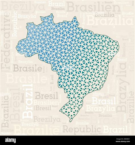 Brazil map design. Country names in different languages and map shape ...
